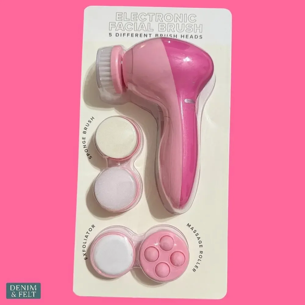 Vivitar 5-in-1 Electronic Facial Cleansing Brush Pink Exfoliating Massager NEW